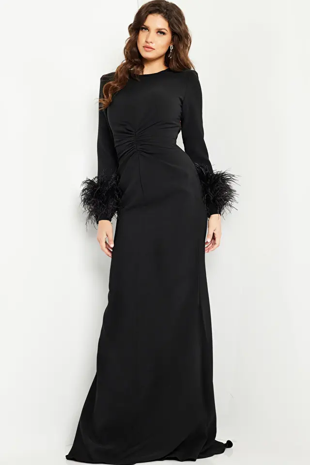 long sleeve black crepe gown 25898